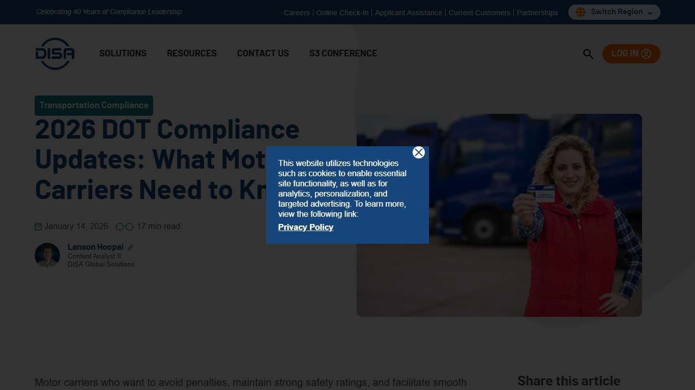 2026 DOT Compliance Updates for Motor Carriers | DISA